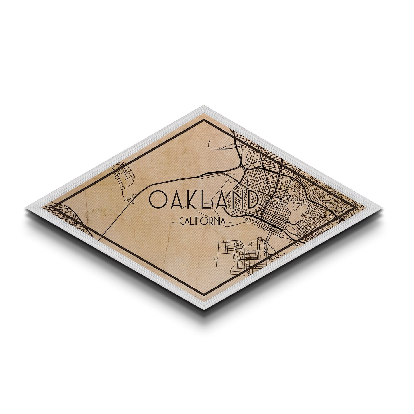 Oakland Diamond Shaped City Map, Custom Diamond Shaped Wall Art, City Map Canvas