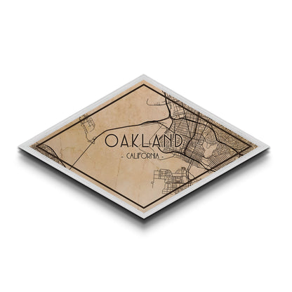 Oakland Diamond Shaped City Map, Custom Diamond Shaped Wall Art, City Map Canvas