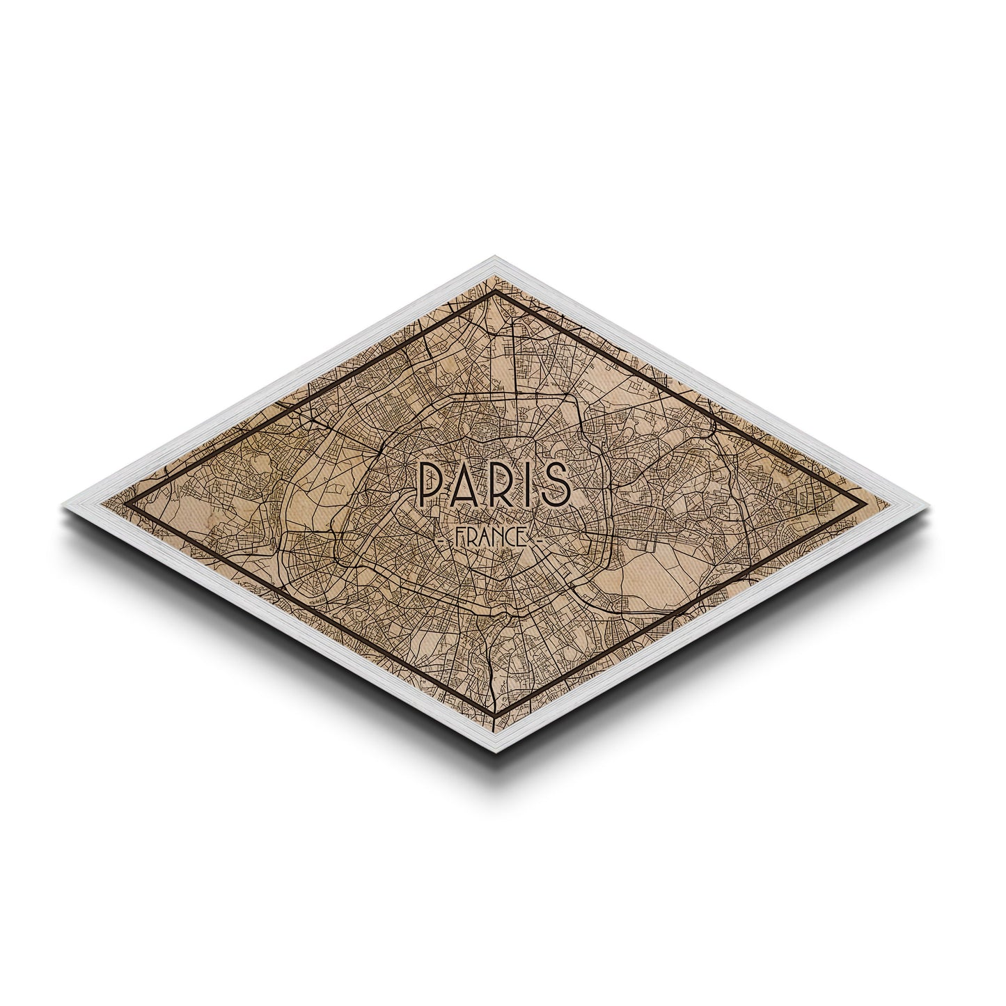 Paris - France Diamond Shaped City Map, Custom Diamond Shaped Wall Art, City Map Canvas