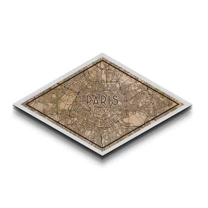 Paris - France Diamond Shaped City Map, Custom Diamond Shaped Wall Art, City Map Canvas
