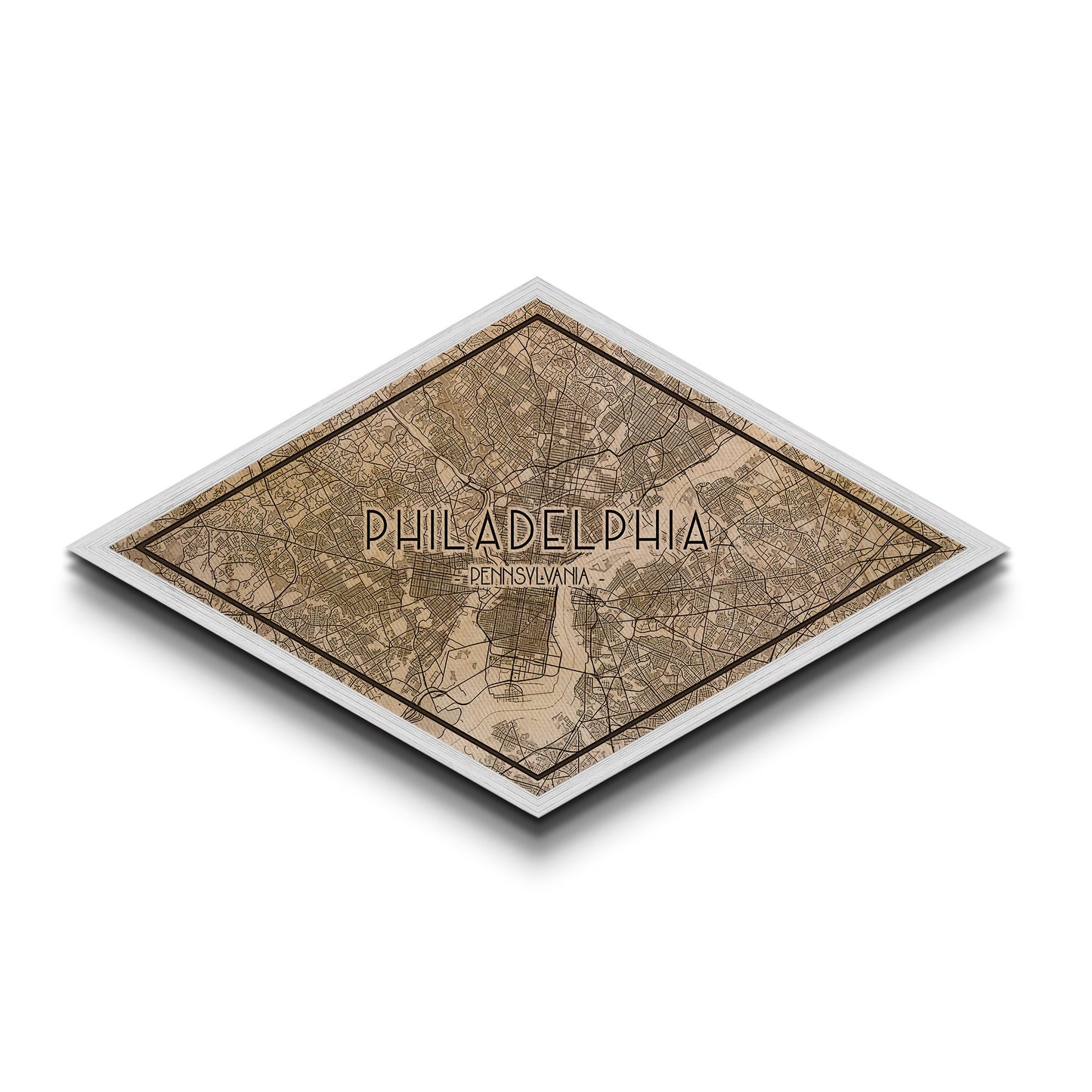 Philadelphia Diamond Shaped City Map, Custom Diamond Shaped Wall Art, City Map Canvas