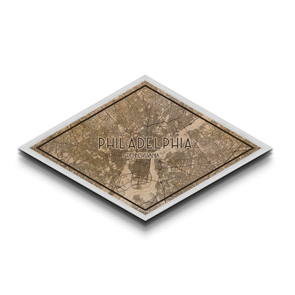 Philadelphia Diamond Shaped City Map, Custom Diamond Shaped Wall Art, City Map Canvas