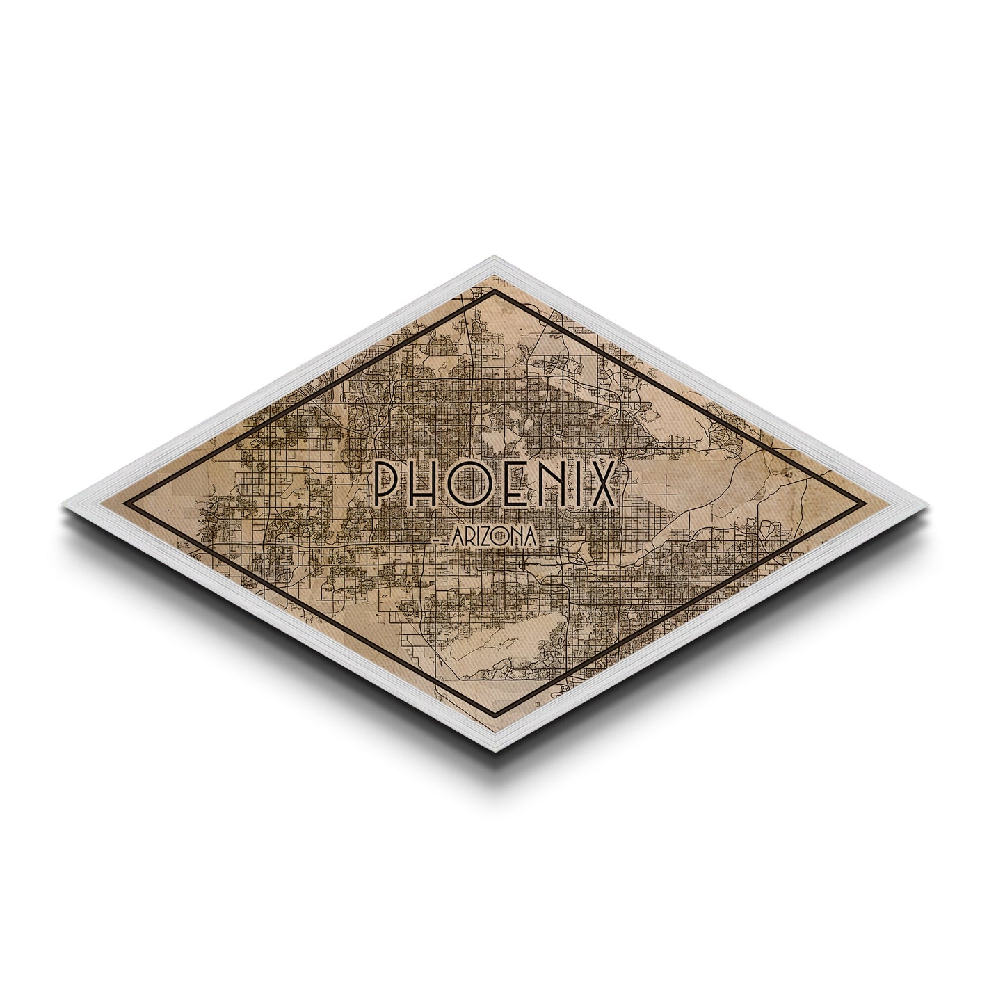 Phoenix Diamond Shaped City Map, Custom Diamond Shaped Wall Art, City Map Canvas