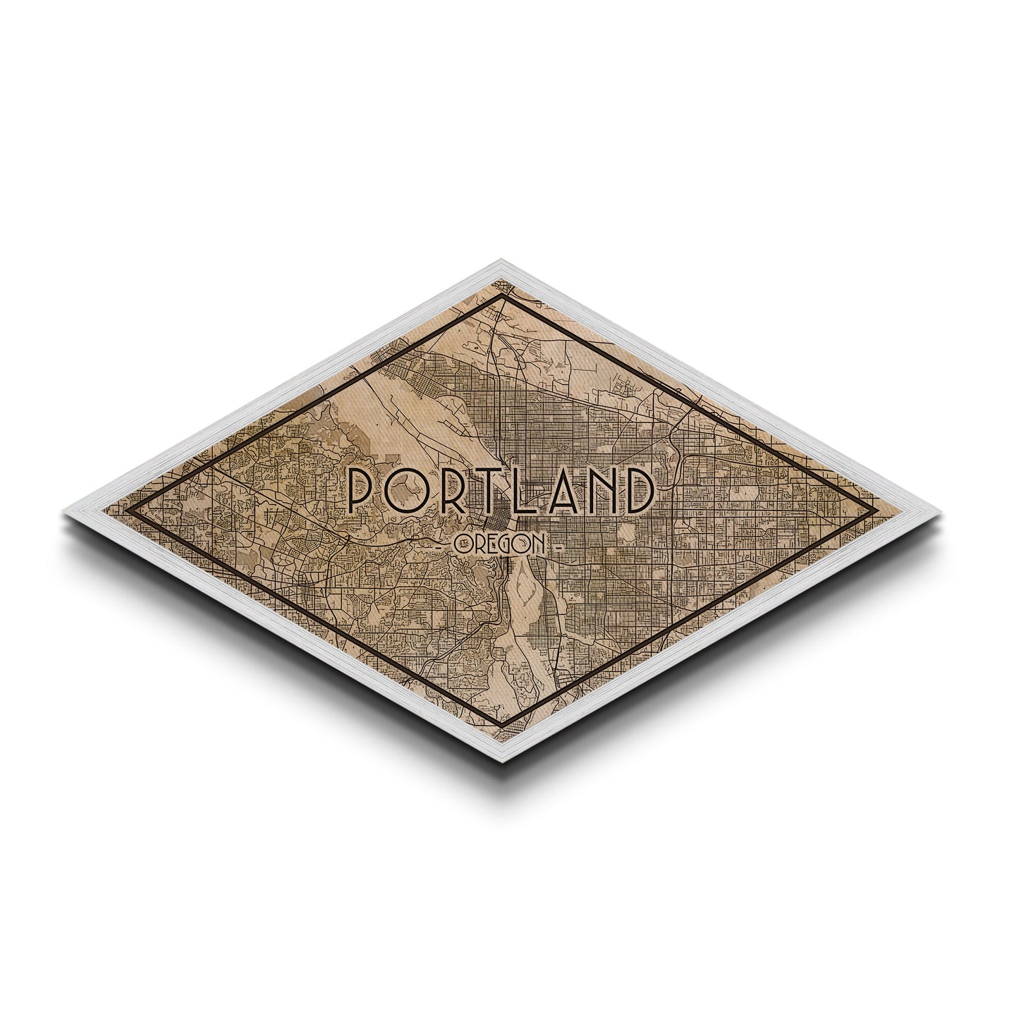 Portland Diamond Shaped City Map, Custom Diamond Shaped Wall Art, City Map Canvas