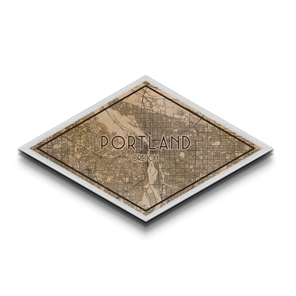 Portland Diamond Shaped City Map, Custom Diamond Shaped Wall Art, City Map Canvas