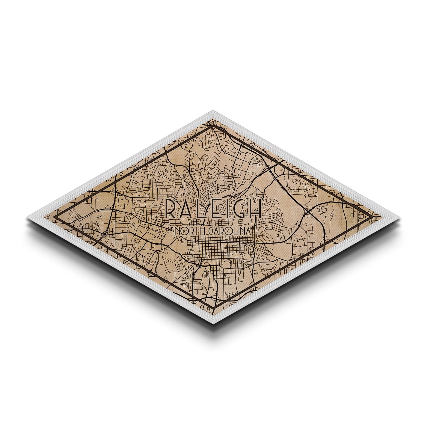 Raleigh Diamond Shaped City Map, Custom Diamond Shaped Wall Art, City Map Canvas