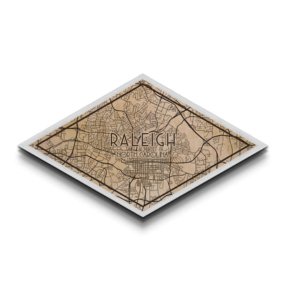 Raleigh Diamond Shaped City Map, Custom Diamond Shaped Wall Art, City Map Canvas
