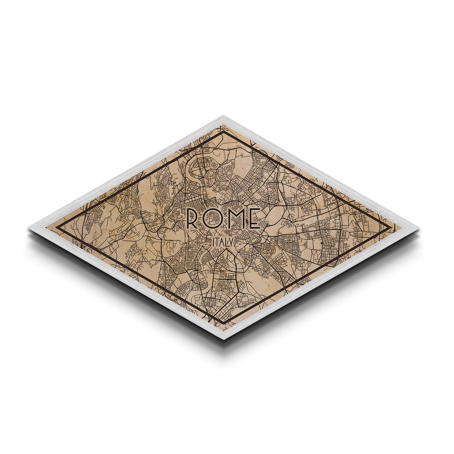 Rome - Italy Diamond Shaped City Map, Custom Diamond Shaped Wall Art, City Map Canvas