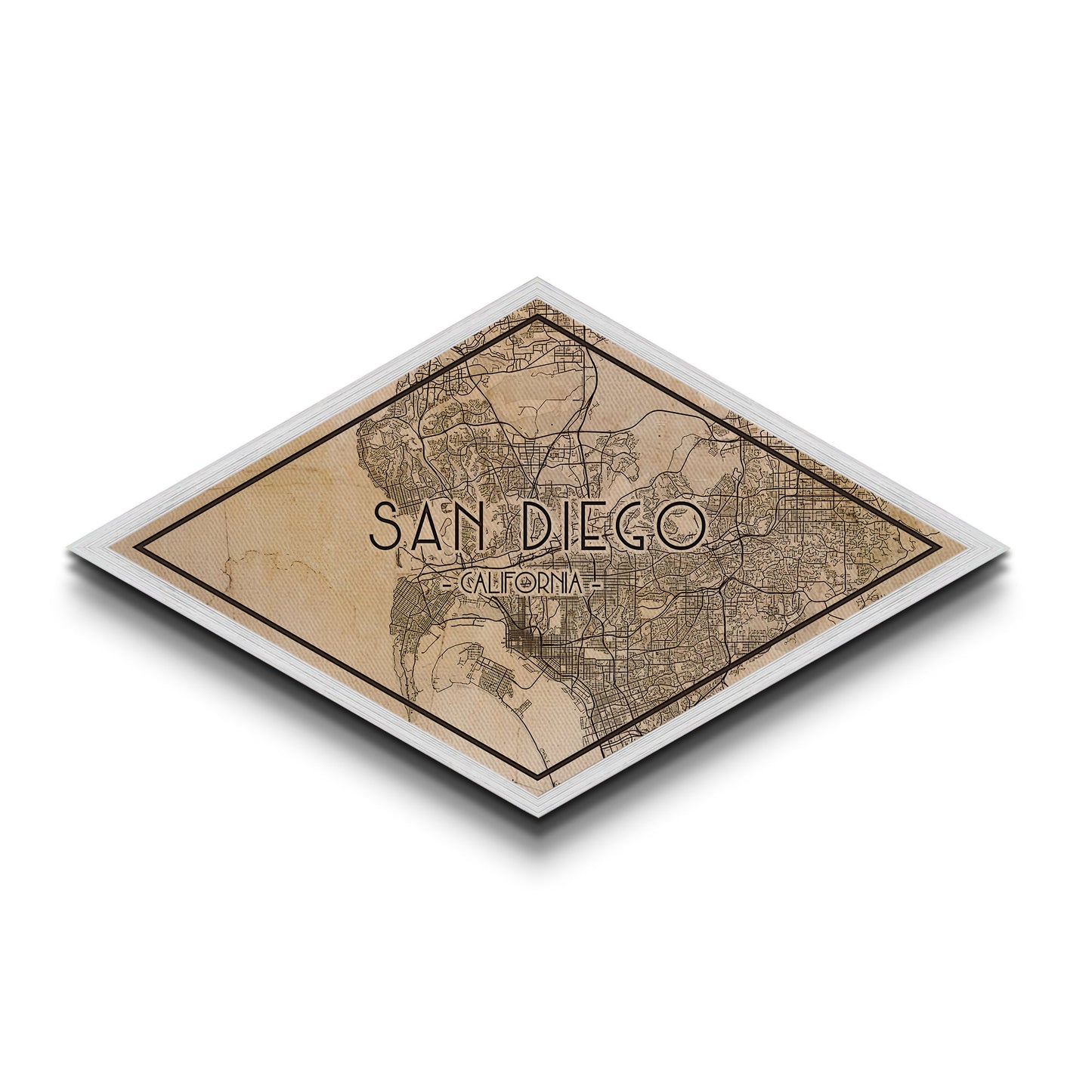 San Diego Diamond Shaped City Map, Custom Diamond Shaped Wall Art, City Map Canvas