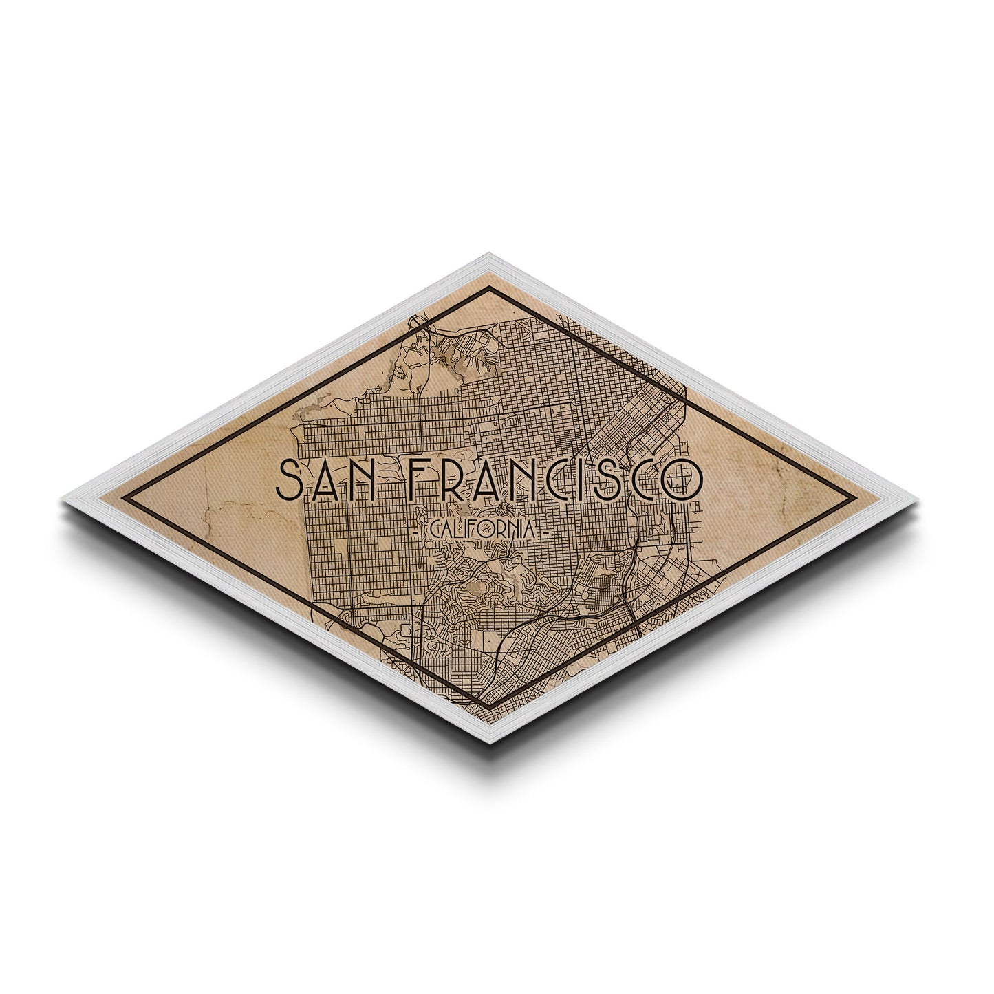 San Francisco Diamond Shaped City Map, Custom Diamond Shaped Wall Art, City Map Canvas