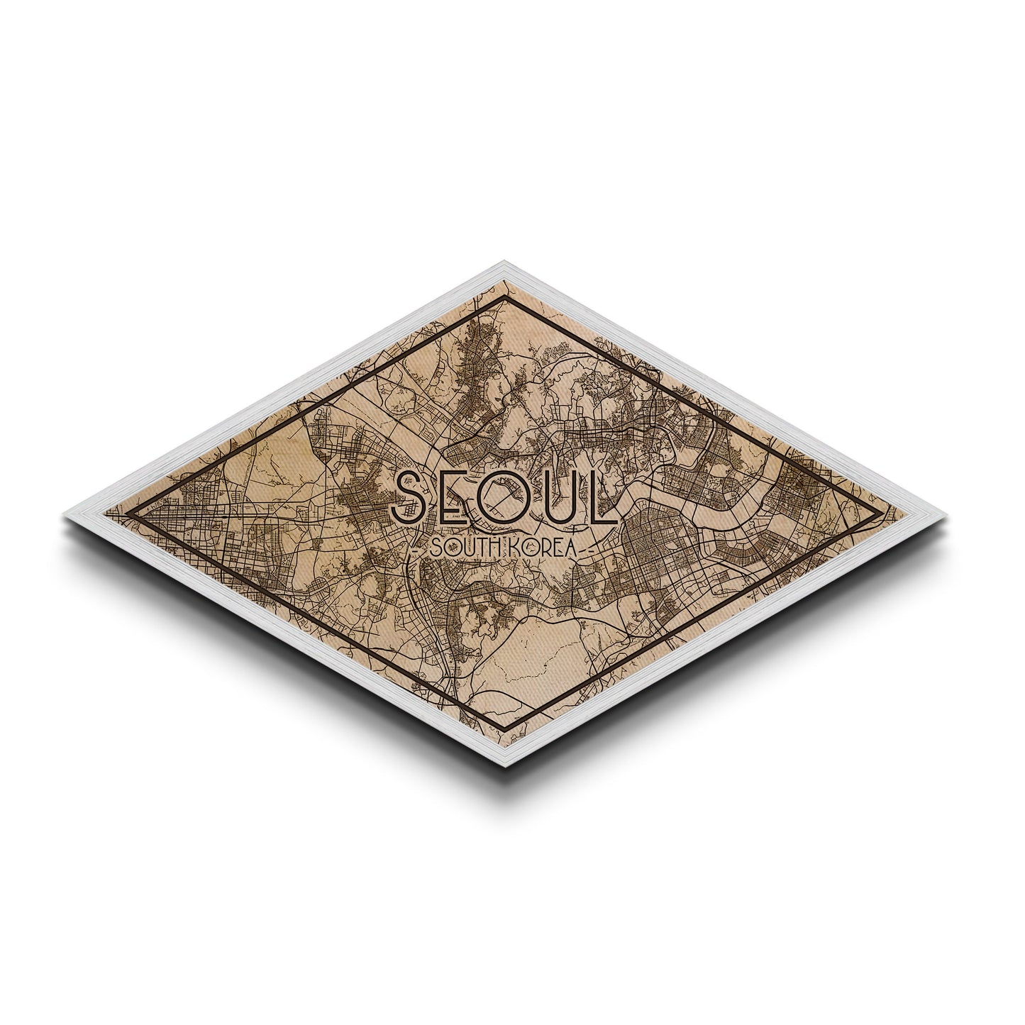 Seoul - South Korea Diamond Shaped City Map, Custom Diamond Shaped Wall Art, City Map Canvas