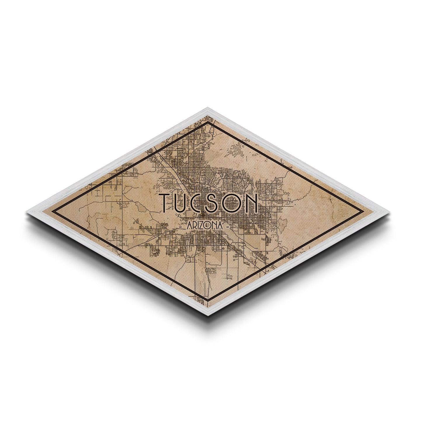Tucson Diamond Shaped City Map, Custom Diamond Shaped Wall Art, City Map Canvas