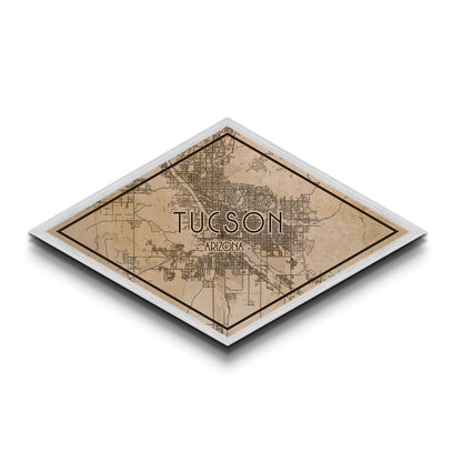 Tucson Diamond Shaped City Map, Custom Diamond Shaped Wall Art, City Map Canvas