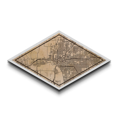 Tulsa Diamond Shaped City Map, Custom Diamond Shaped Wall Art, City Map Canvas