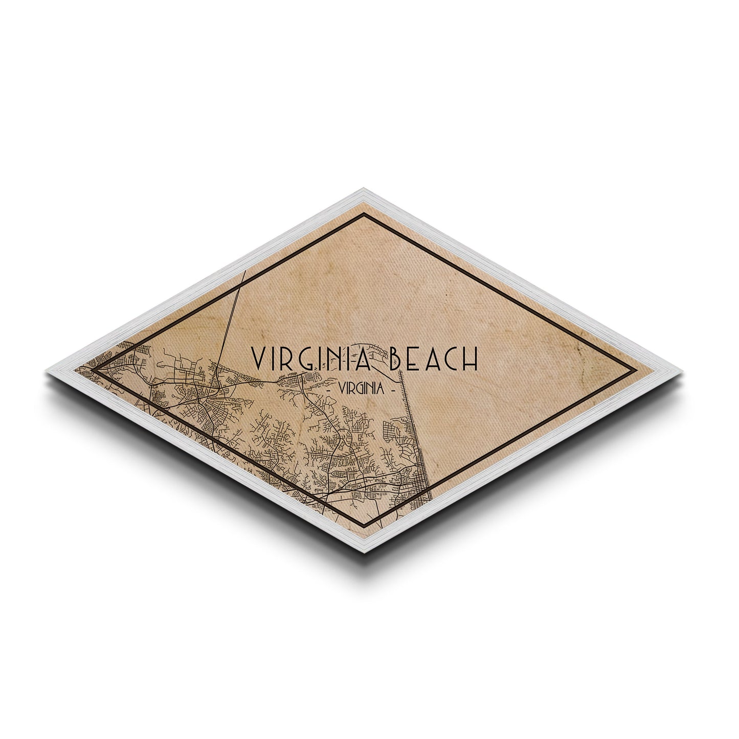 Virginia Beach Diamond Shaped City Map, Custom Diamond Shaped Wall Art, City Map Canvas