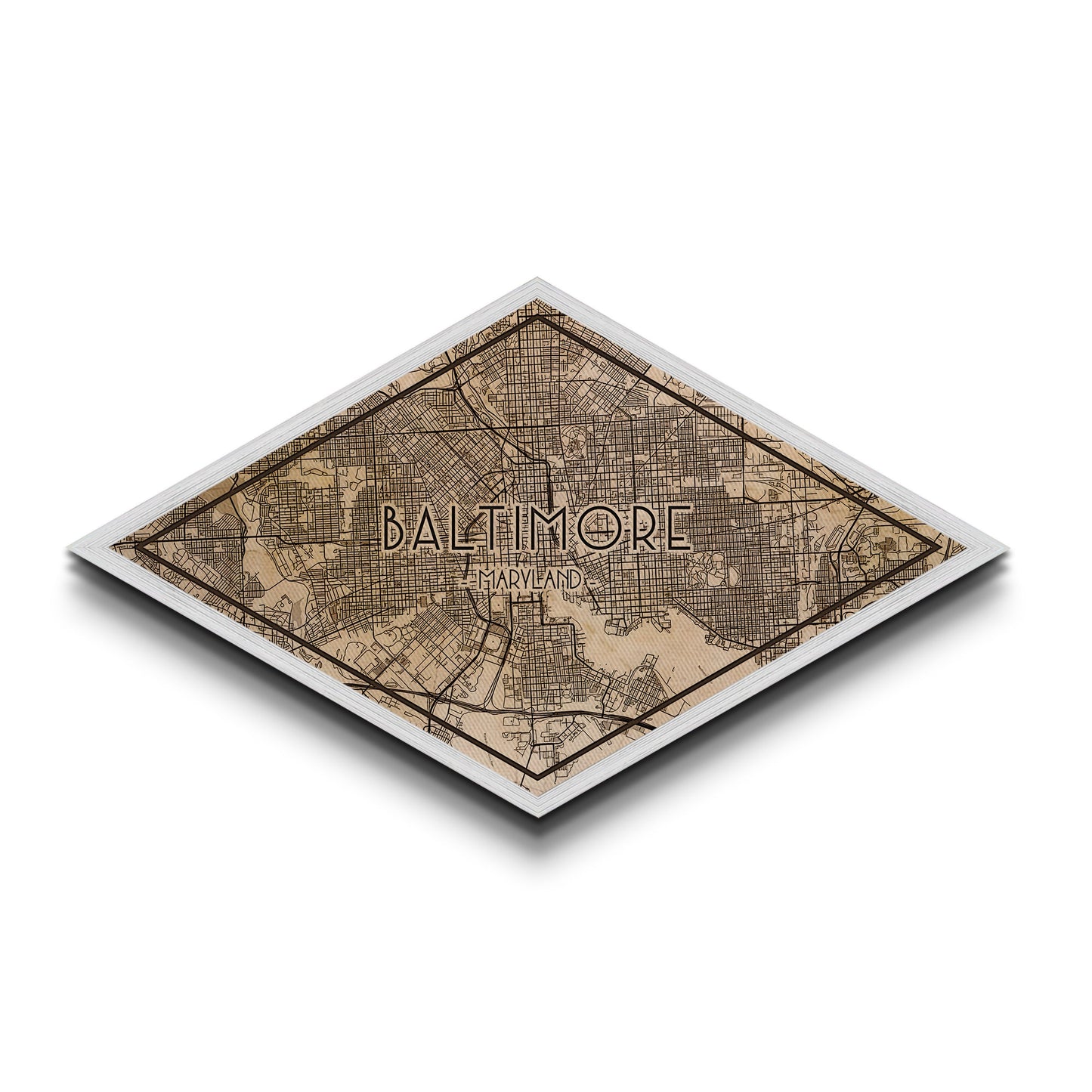 Baltimore Diamond Shaped City Map, Custom Diamond Shaped Wall Art, City Map Canvas