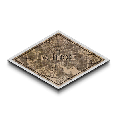 Baltimore Diamond Shaped City Map, Custom Diamond Shaped Wall Art, City Map Canvas