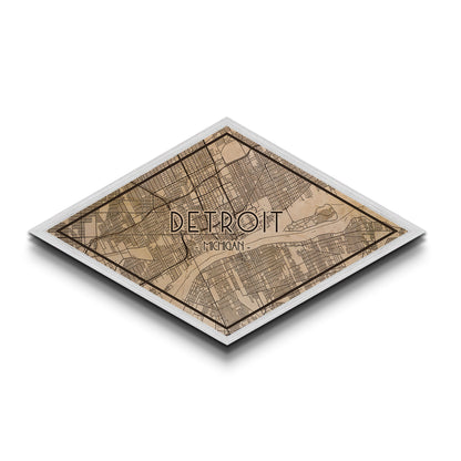 Detroit Diamond Shaped City Map, Custom Diamond Shaped Wall Art, City Map Canvas