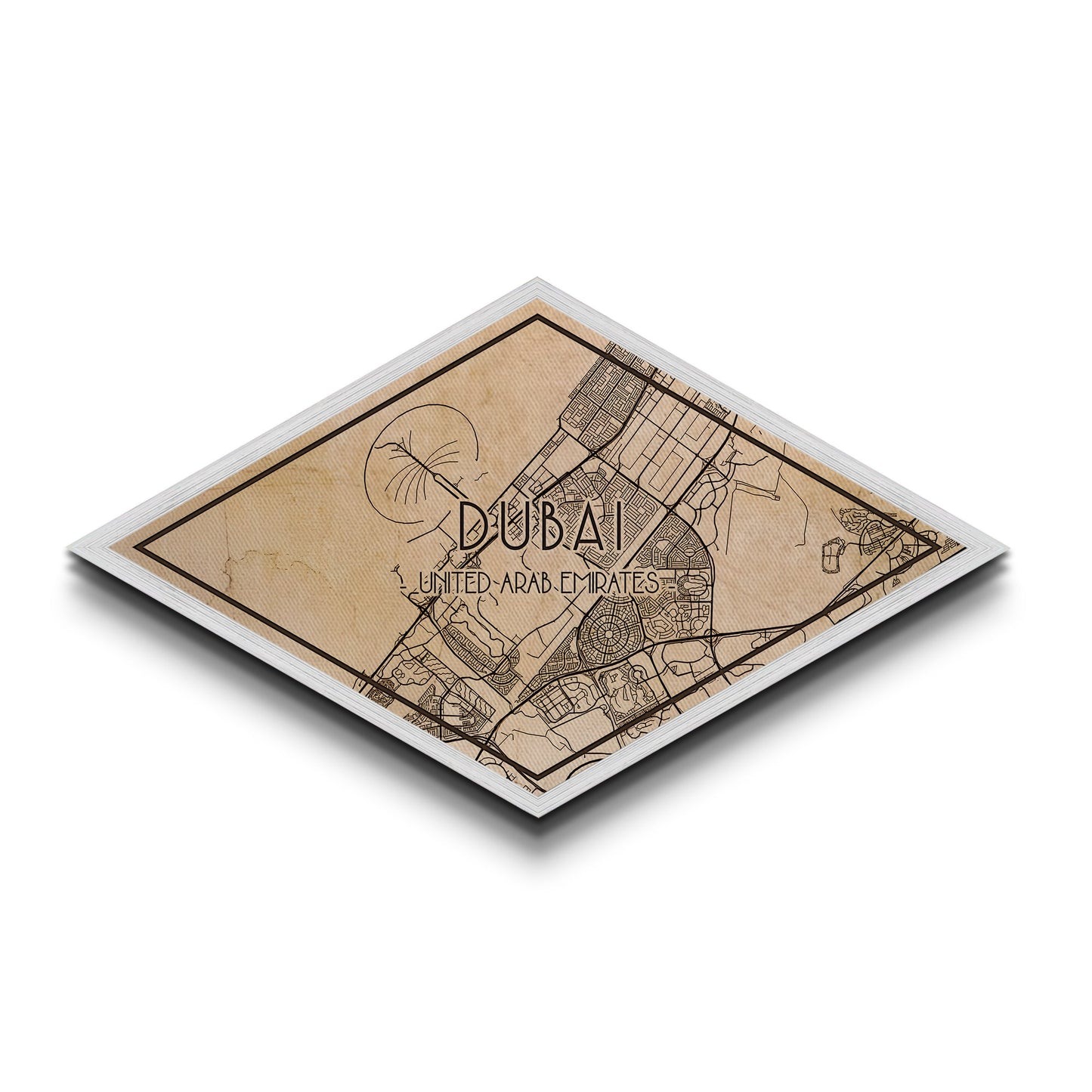 Dubai - UAE Diamond Shaped City Map, Custom Diamond Shaped Wall Art, City Map Canvas