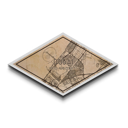 Dubai - UAE Diamond Shaped City Map, Custom Diamond Shaped Wall Art, City Map Canvas