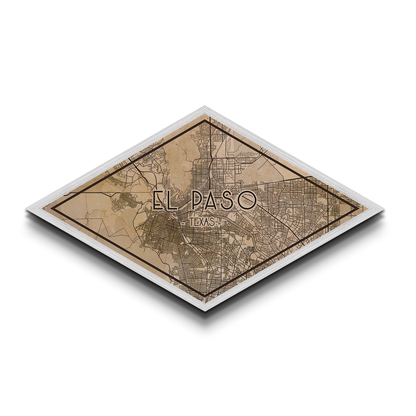 El Paso Diamond Shaped City Map, Custom Diamond Shaped Wall Art, City Map Canvas