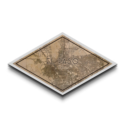 El Paso Diamond Shaped City Map, Custom Diamond Shaped Wall Art, City Map Canvas