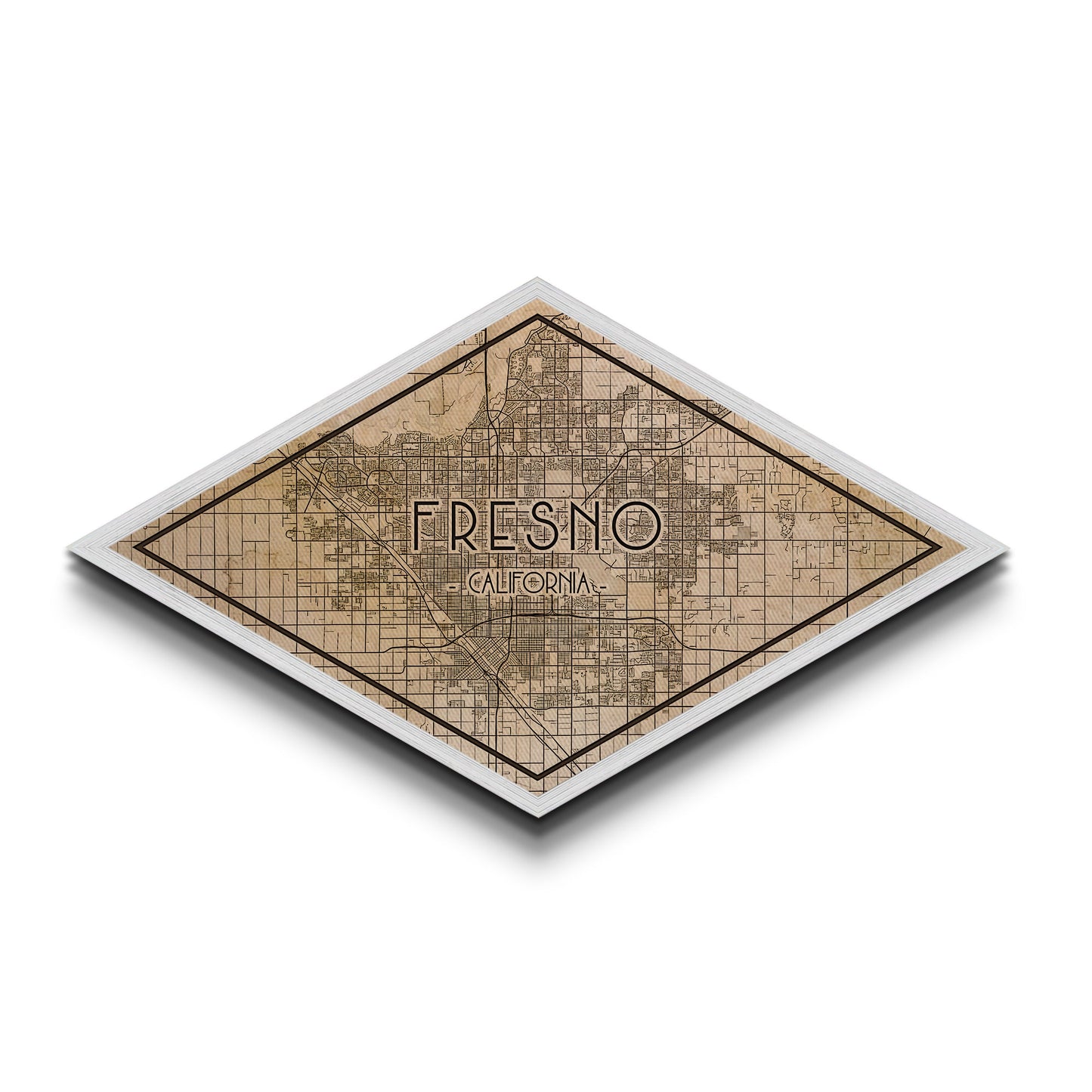 Fresno Diamond Shaped City Map, Custom Diamond Shaped Wall Art, City Map Canvas