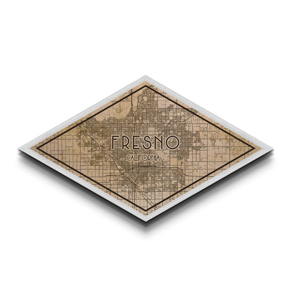 Fresno Diamond Shaped City Map, Custom Diamond Shaped Wall Art, City Map Canvas