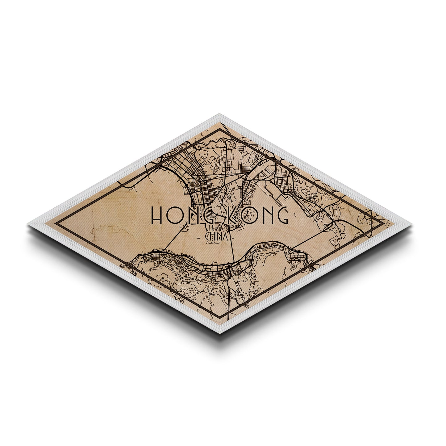 Hong Kong Diamond Shaped City Map, Custom Diamond Shaped Wall Art, City Map Canvas