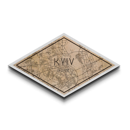 Kyiv - Ukraine Diamond Shaped City Map, Custom Diamond Shaped Wall Art, City Map Canvas