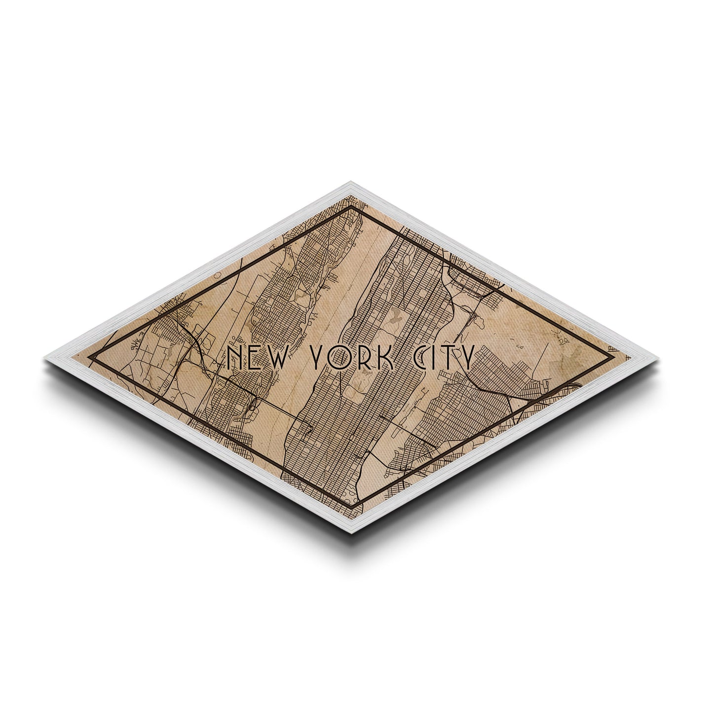 New York Diamond Shaped City Map, Custom Diamond Shaped Wall Art, City Map Canvas