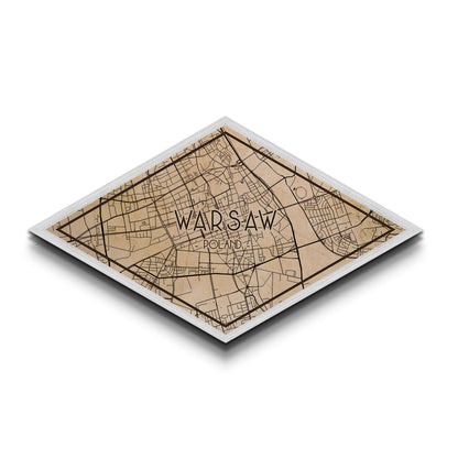 Warsaw - Poland Diamond Shaped City Map, Custom Diamond Shaped Wall Art, City Map Canvas