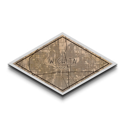 Wichita Diamond Shaped City Map, Custom Diamond Shaped Wall Art, City Map Canvas