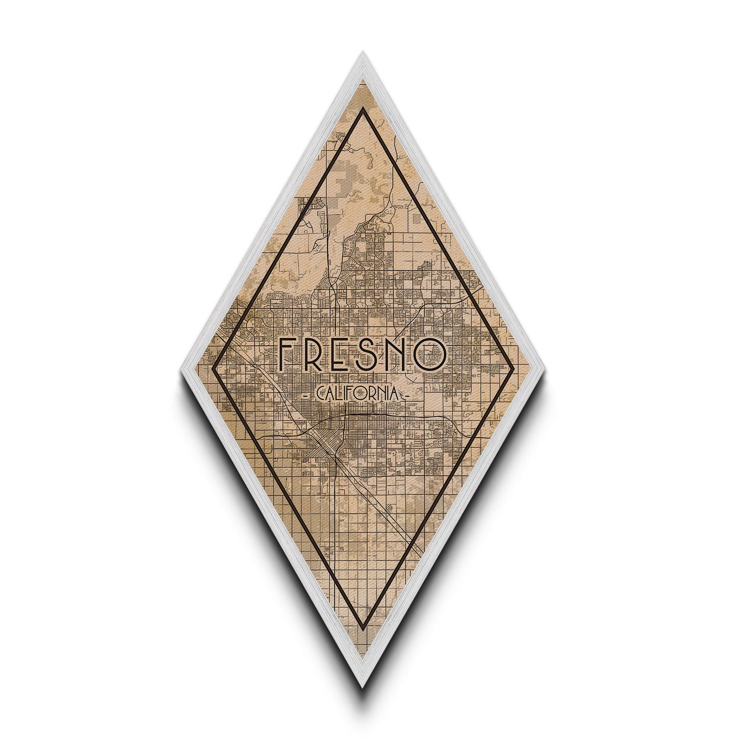 Fresno Diamond Shaped Travel Poster, Custom Diamond Shaped Wall Art, City Map Canvas