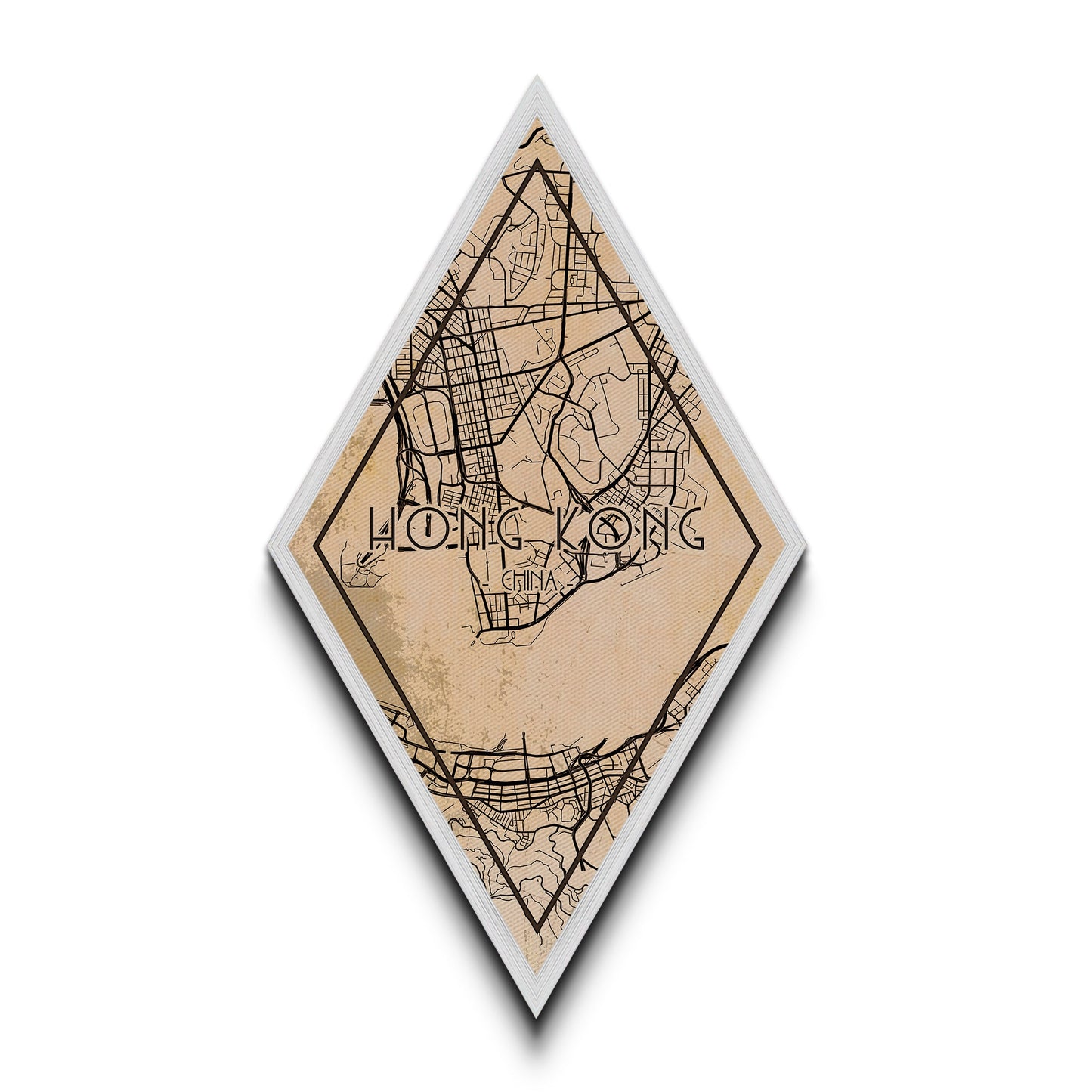 Hongkong-Reiseposter in Rautenform, individuelle Wanddekoration in Rautenform, Stadtplan auf Leinwand