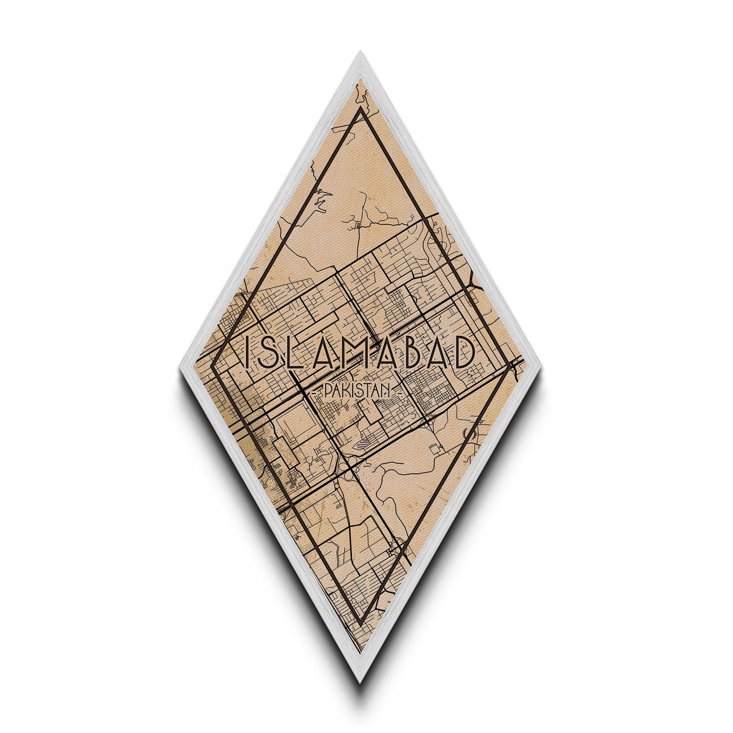 Islamabad - Pakistan Diamond Shaped Travel Poster, Custom Diamond Shaped Wall Art, City Map Canvas