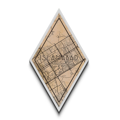 Islamabad - Pakistan Diamond Shaped Travel Poster, Custom Diamond Shaped Wall Art, City Map Canvas