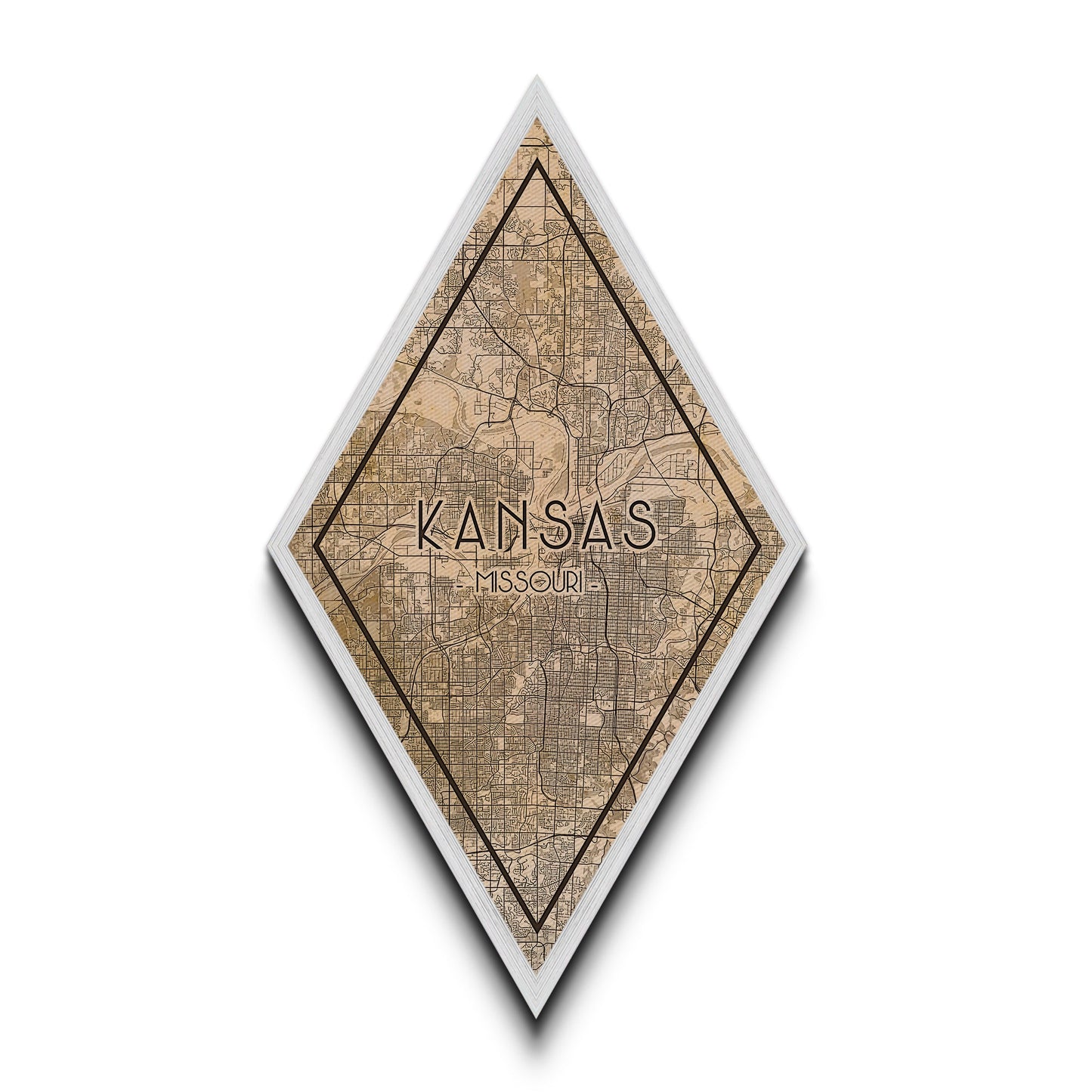 Kansas City Diamond Shaped Travel Poster, Custom Diamond Shaped Wall Art, City Map Canvas