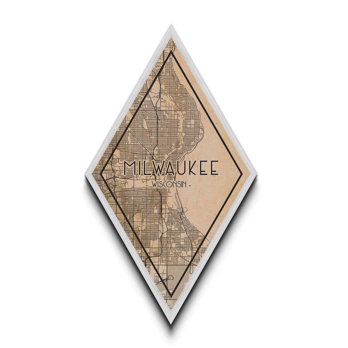 Milwaukee Diamond Shaped Travel Poster, Custom Diamond Shaped Wall Art, City Map Canvas
