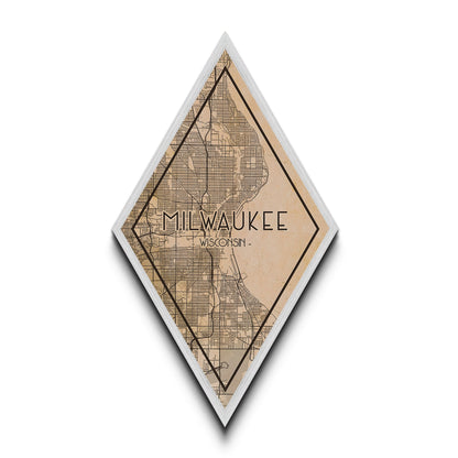 Milwaukee Diamond Shaped Travel Poster, Custom Diamond Shaped Wall Art, City Map Canvas