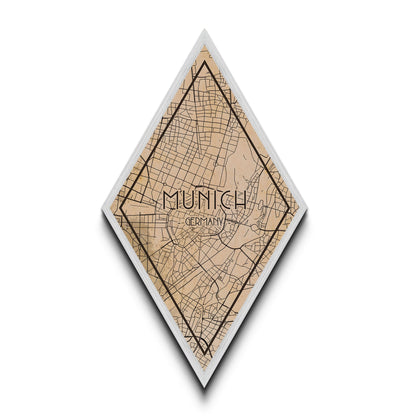 Munich - Germany Diamond Shaped Travel Poster, Custom Diamond Shaped Wall Art, City Map Canvas