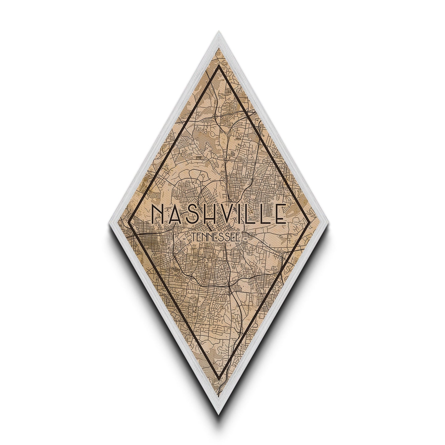 Nashville Diamond Shaped Travel Poster, Custom Diamond Shaped Wall Art, City Map Canvas