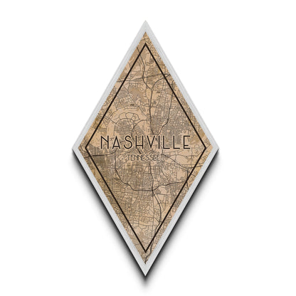 Nashville Diamond Shaped Travel Poster, Custom Diamond Shaped Wall Art, City Map Canvas