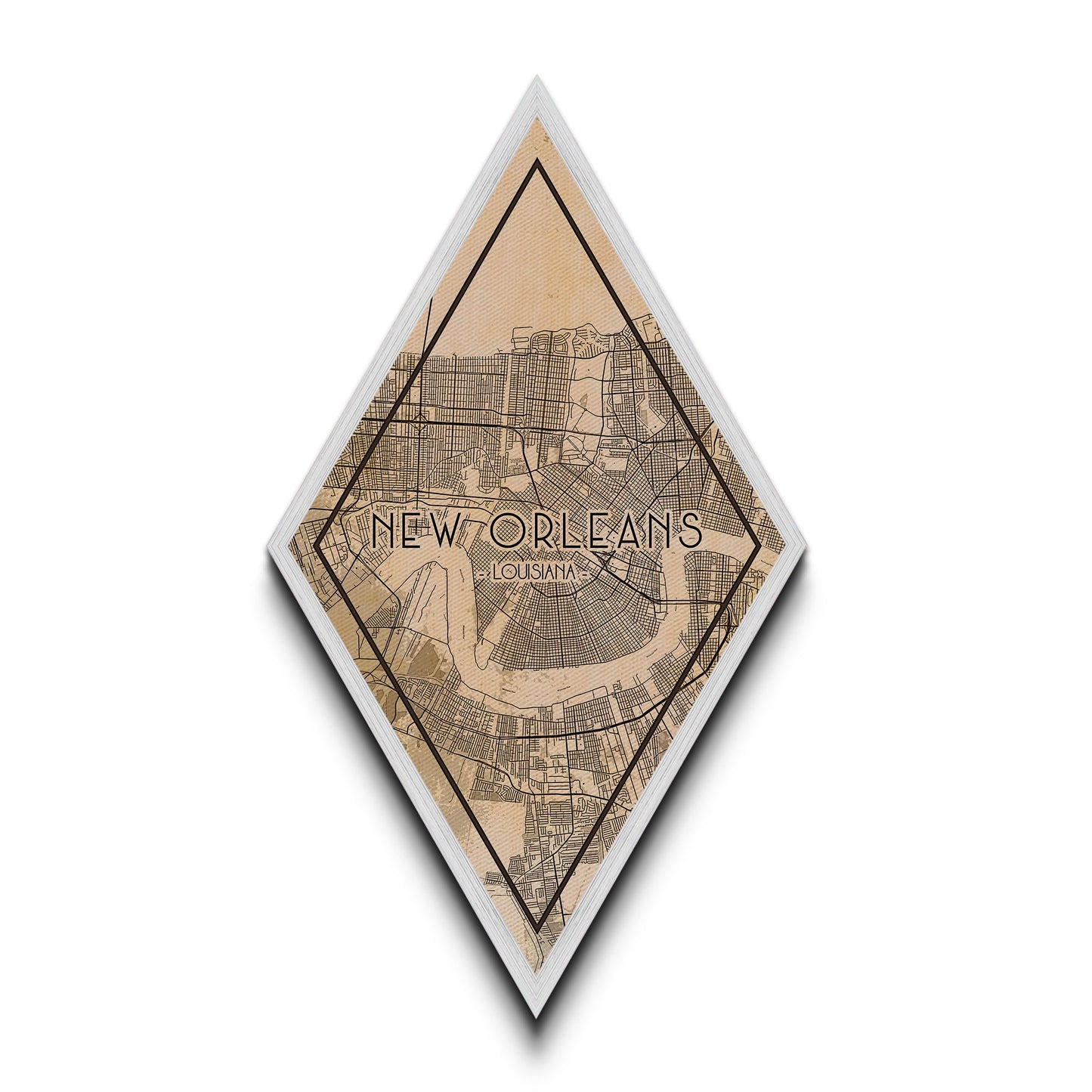 New Orleans Diamond Shaped Travel Poster, Custom Diamond Shaped Wall Art, City Map Canvas