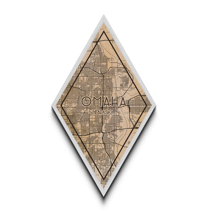 Omaha Diamond Shaped Travel Poster, Custom Diamond Shaped Wall Art, City Map Canvas