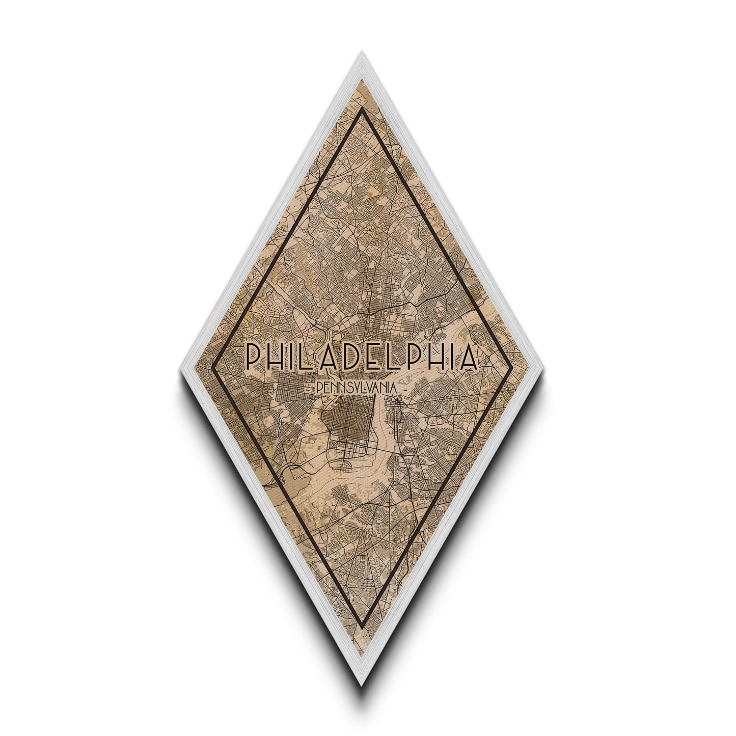 Philadelphia Diamond Shaped Travel Poster, Custom Diamond Shaped Wall Art, City Map Canvas