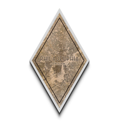 Philadelphia Diamond Shaped Travel Poster, Custom Diamond Shaped Wall Art, City Map Canvas