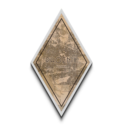 Phoenix Diamond Shaped Travel Poster, Custom Diamond Shaped Wall Art, City Map Canvas