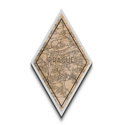 Prague - Czech Republic Diamond Shaped Travel Poster, Custom Diamond Shaped Wall Art, City Map Canvas