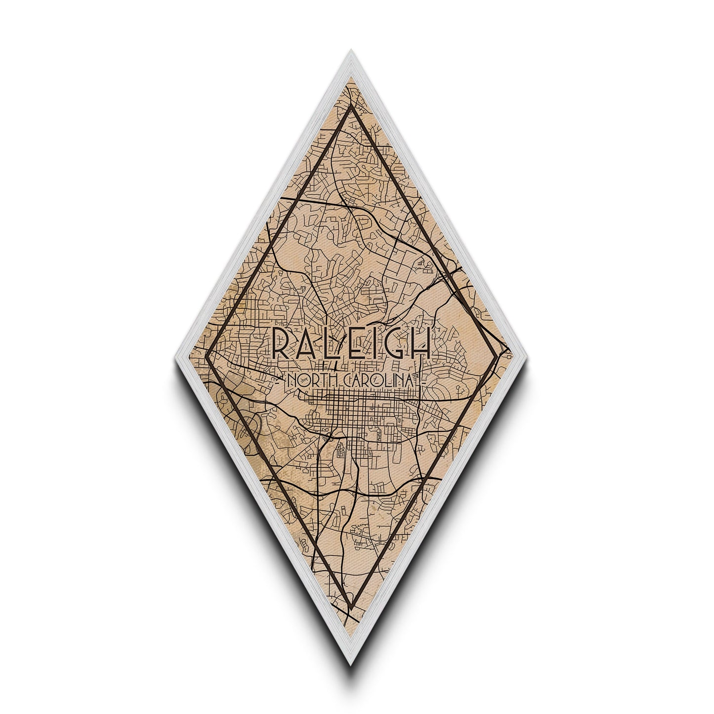 Raleigh Diamond Shaped Travel Poster, Custom Diamond Shaped Wall Art, City Map Canvas
